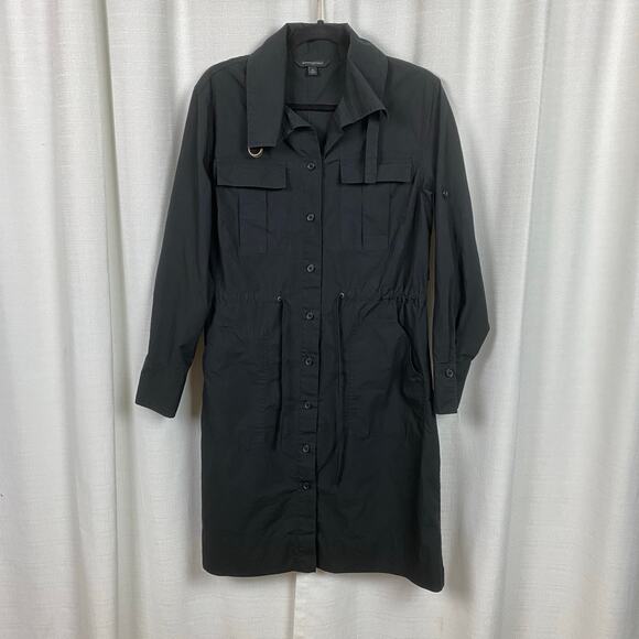 Banana Republic Black Cotton Trench Back Shirt Dress Sz.M - Picture 5 of 14